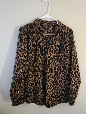 Talbots Leopard Print Button-Down Shirt - Tan & Black